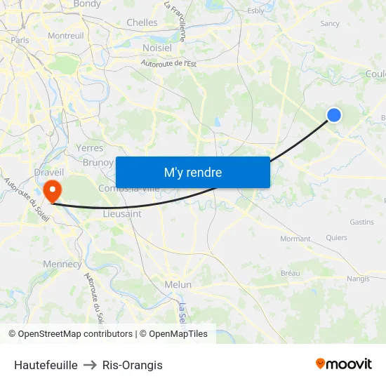 Hautefeuille to Ris-Orangis map