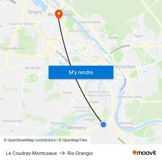 Le Coudray-Montceaux to Ris-Orangis map