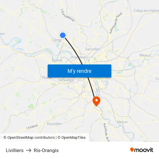 Livilliers to Ris-Orangis map