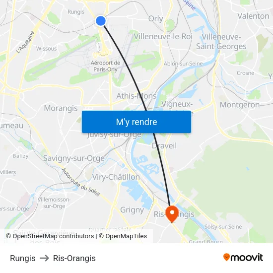Rungis to Ris-Orangis map