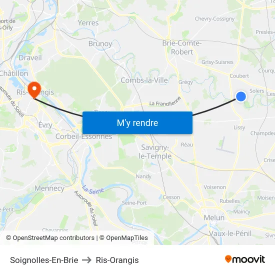Soignolles-En-Brie to Ris-Orangis map