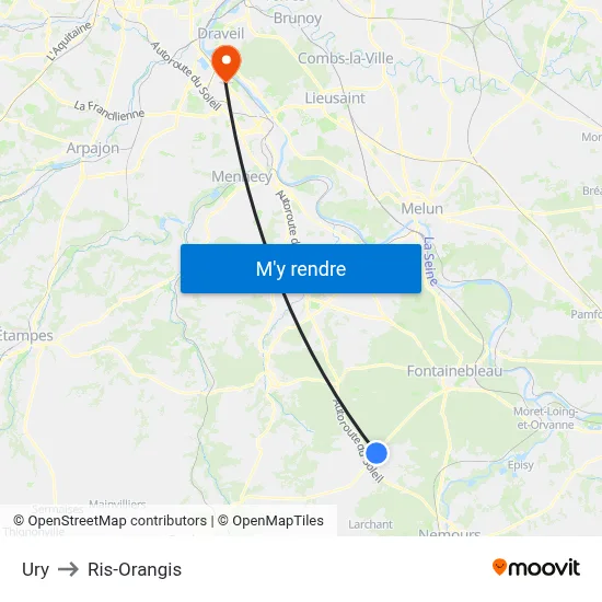 Ury to Ris-Orangis map