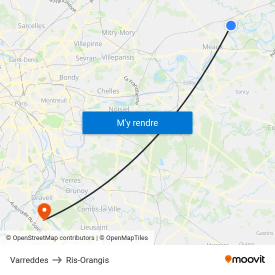 Varreddes to Ris-Orangis map
