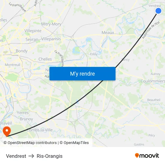 Vendrest to Ris-Orangis map