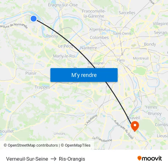 Verneuil-Sur-Seine to Ris-Orangis map