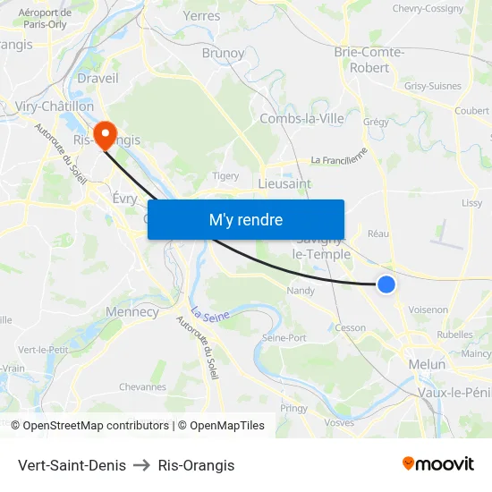 Vert-Saint-Denis to Ris-Orangis map
