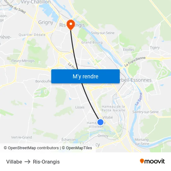 Villabe to Ris-Orangis map