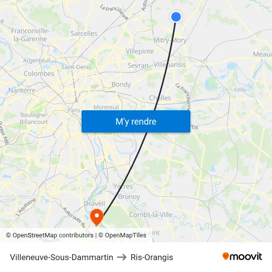 Villeneuve-Sous-Dammartin to Ris-Orangis map