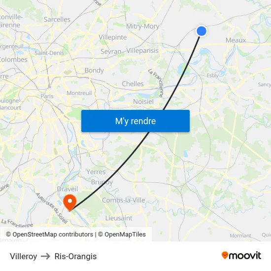 Villeroy to Ris-Orangis map