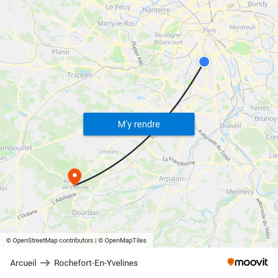 Arcueil to Rochefort-En-Yvelines map