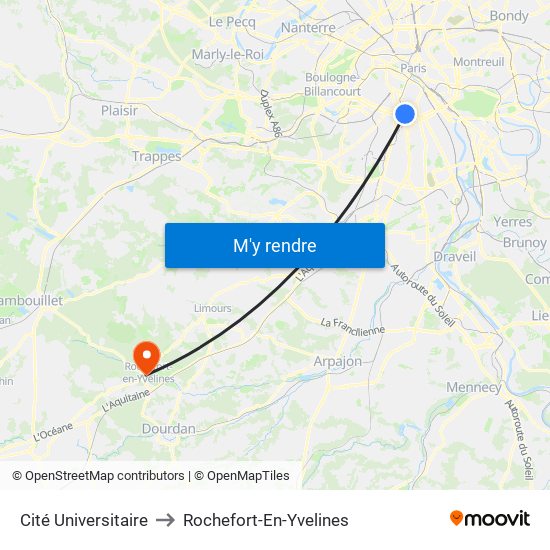 Cité Universitaire to Rochefort-En-Yvelines map