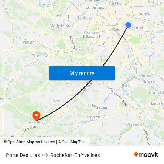 Porte Des Lilas to Rochefort-En-Yvelines map