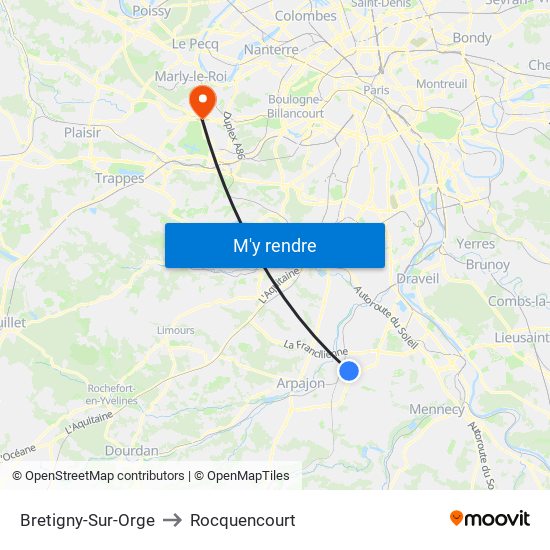 Bretigny-Sur-Orge to Rocquencourt map