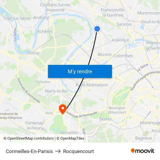 Cormeilles-En-Parisis to Rocquencourt map