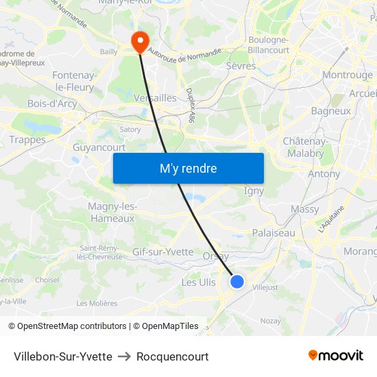 Villebon-Sur-Yvette to Rocquencourt map