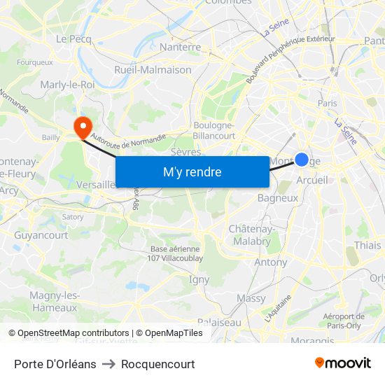Porte D'Orléans to Rocquencourt map