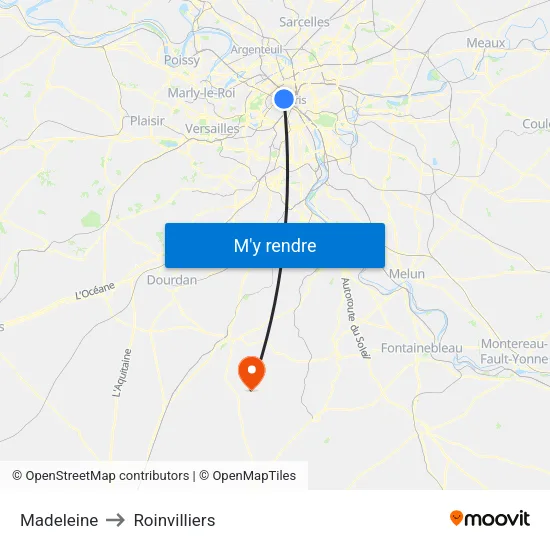 Madeleine to Roinvilliers map