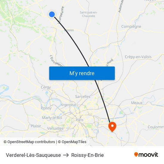 Verderel-Lès-Sauqueuse to Roissy-En-Brie map