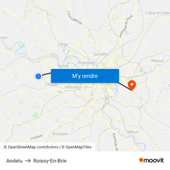 Andelu to Roissy-En-Brie map