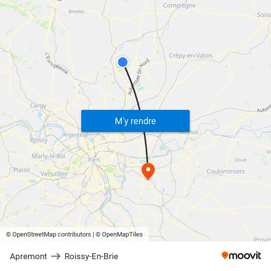 Apremont to Roissy-En-Brie map