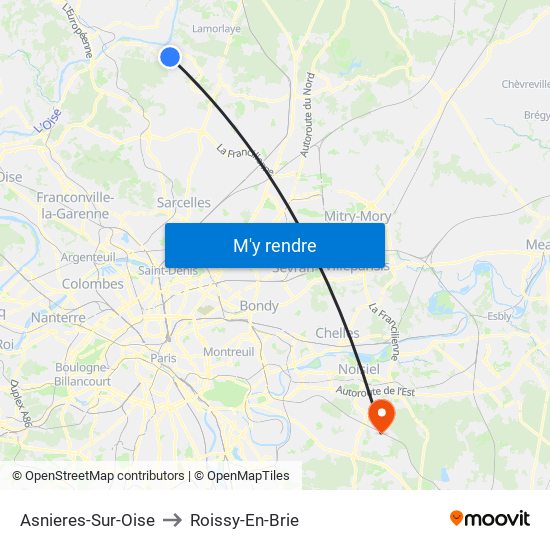 Asnieres-Sur-Oise to Roissy-En-Brie map