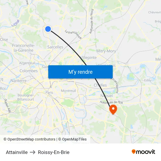 Attainville to Roissy-En-Brie map