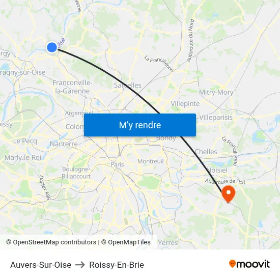Auvers-Sur-Oise to Roissy-En-Brie map