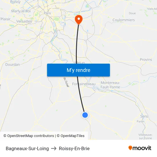 Bagneaux-Sur-Loing to Roissy-En-Brie map
