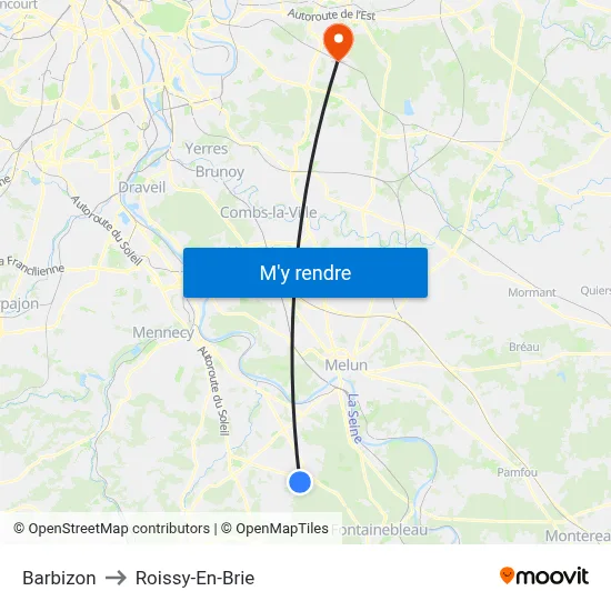 Barbizon to Roissy-En-Brie map