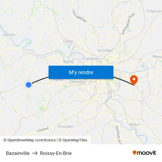 Bazainville to Roissy-En-Brie map