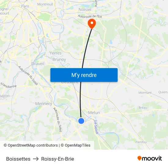 Boissettes to Roissy-En-Brie map