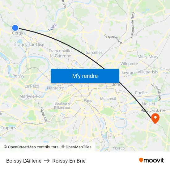 Boissy-L'Aillerie to Roissy-En-Brie map