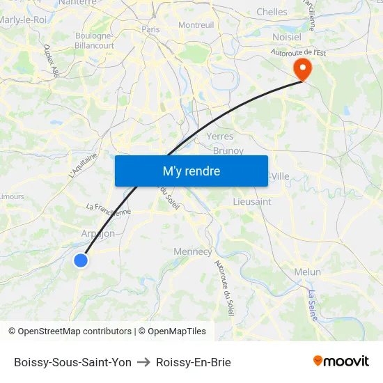 Boissy-Sous-Saint-Yon to Roissy-En-Brie map