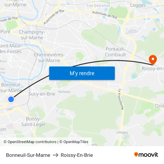 Bonneuil-Sur-Marne to Roissy-En-Brie map