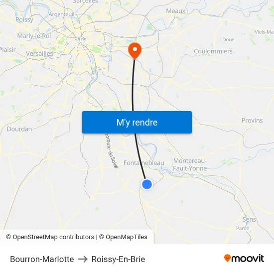 Bourron-Marlotte to Roissy-En-Brie map