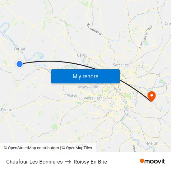 Chaufour-Les-Bonnieres to Roissy-En-Brie map