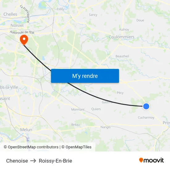 Chenoise to Roissy-En-Brie map