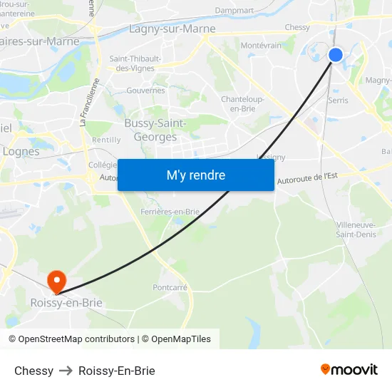 Chessy to Roissy-En-Brie map