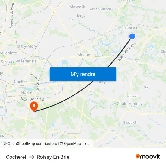 Cocherel to Roissy-En-Brie map