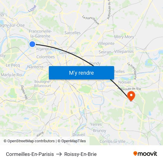 Cormeilles-En-Parisis to Roissy-En-Brie map