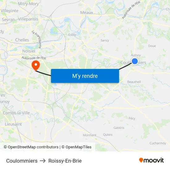 Coulommiers to Roissy-En-Brie map