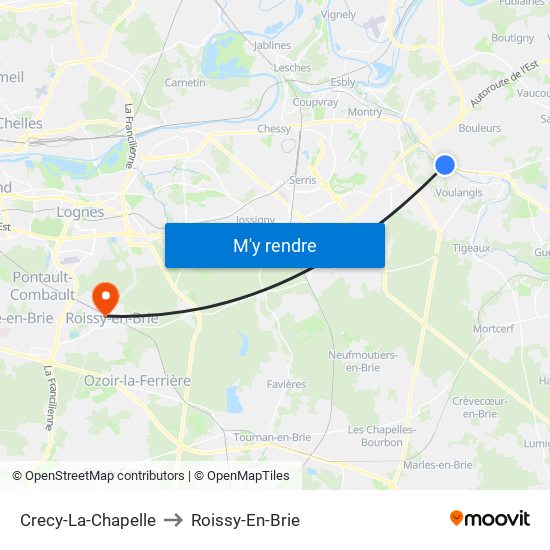 Crecy-La-Chapelle to Roissy-En-Brie map