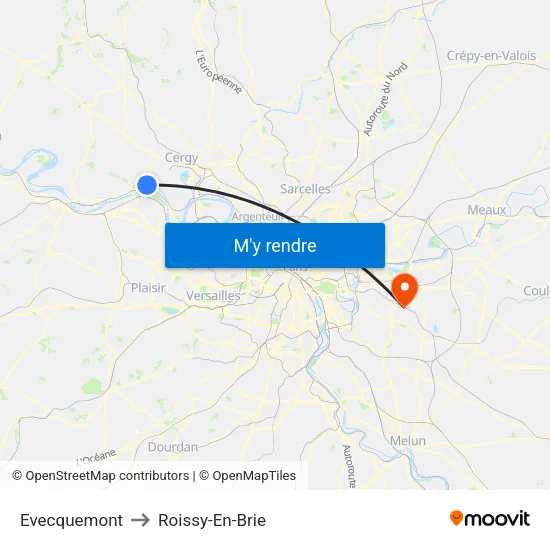 Evecquemont to Roissy-En-Brie map