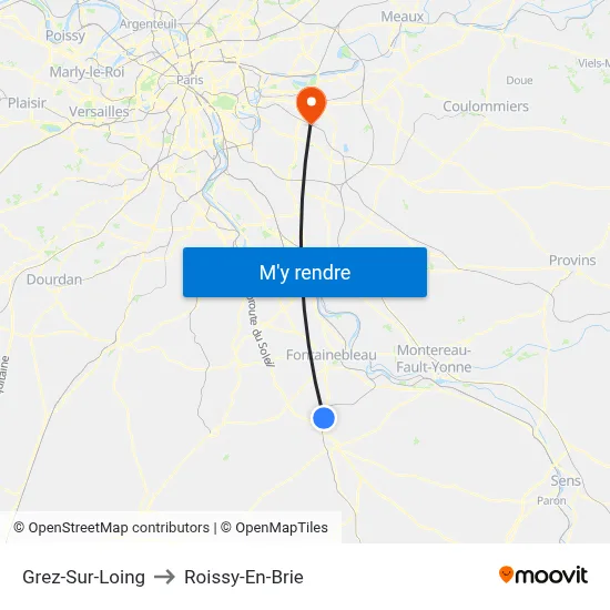 Grez-Sur-Loing to Roissy-En-Brie map
