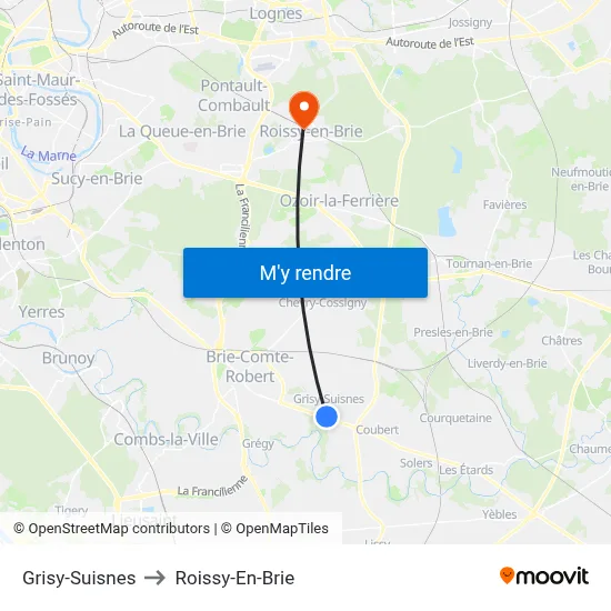 Grisy-Suisnes to Roissy-En-Brie map