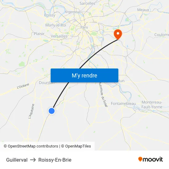 Guillerval to Roissy-En-Brie map