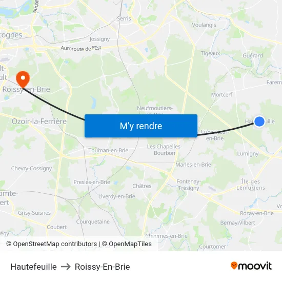 Hautefeuille to Roissy-En-Brie map