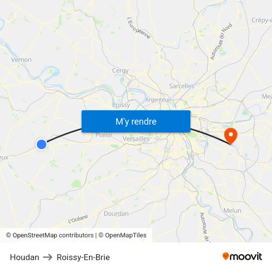Houdan to Roissy-En-Brie map
