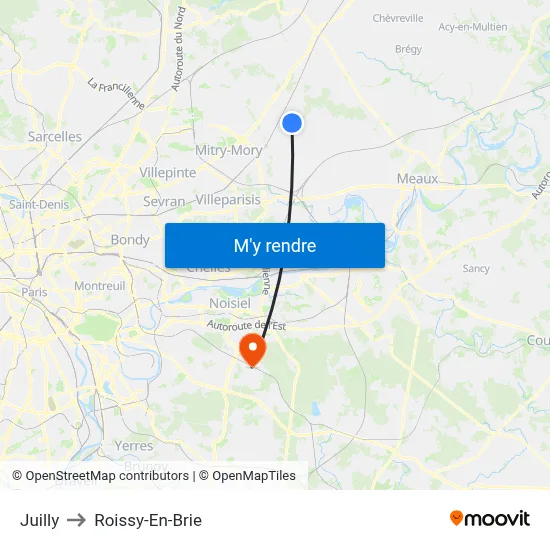 Juilly to Roissy-En-Brie map