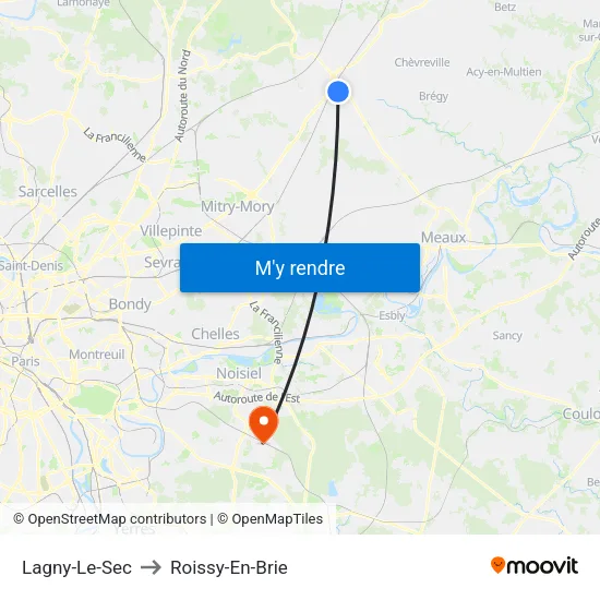 Lagny-Le-Sec to Roissy-En-Brie map